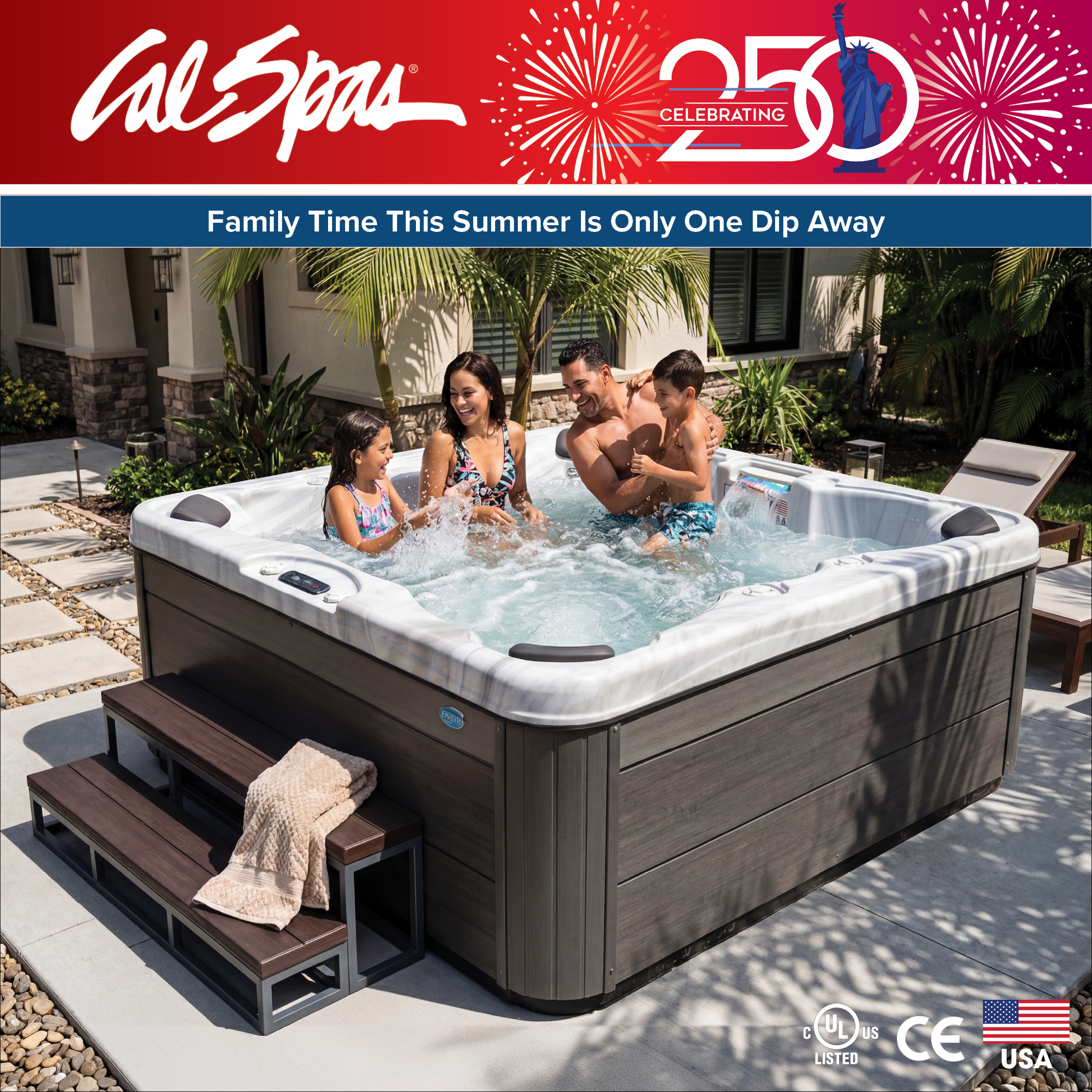 Calspas hot tub being used in a family setting - Kenner